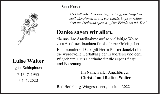 Traueranzeige von Luise Walter von Siegener Zeitung
