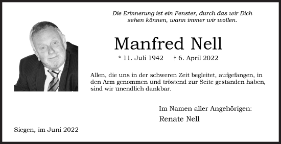 Traueranzeige von Manfred Nell von Siegener Zeitung