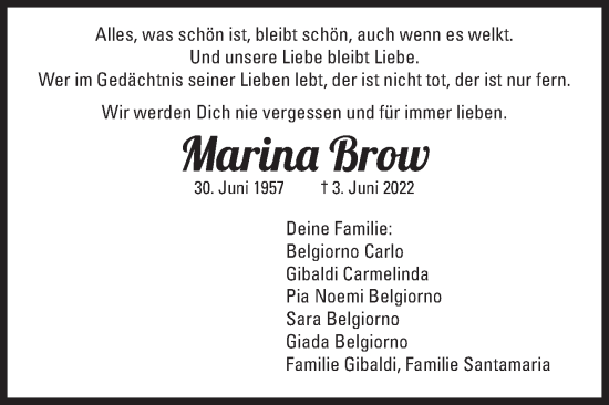 Traueranzeige von Marina Brow von Siegener Zeitung