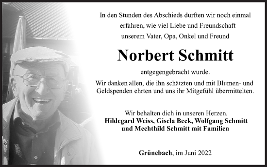 Traueranzeige von Norbert Schmitt von Siegener Zeitung