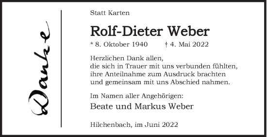 Traueranzeige von Rolf-Dieter Weber von Siegener Zeitung