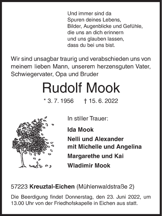 Traueranzeige von Rudolf Mook von Siegener Zeitung