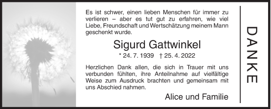 Traueranzeige von Sigurd Gattwinkel von Siegener Zeitung