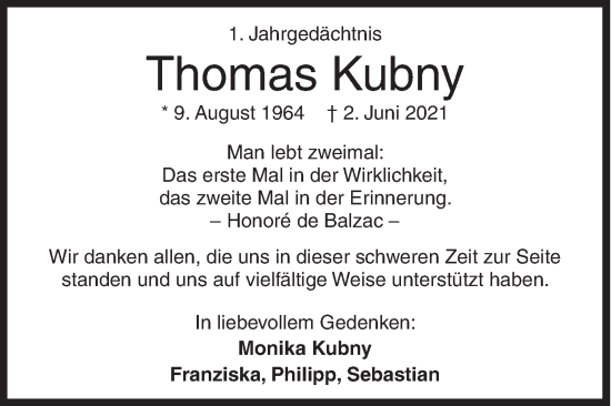 Traueranzeige von Thomas Kubny von Siegener Zeitung