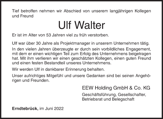 Traueranzeige von Ulf Walter von Siegener Zeitung
