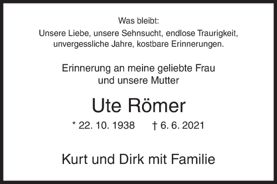 Traueranzeige von Ute Römer von Siegener Zeitung