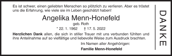 Traueranzeige von Angelika Menn-Honefeld von Siegener Zeitung