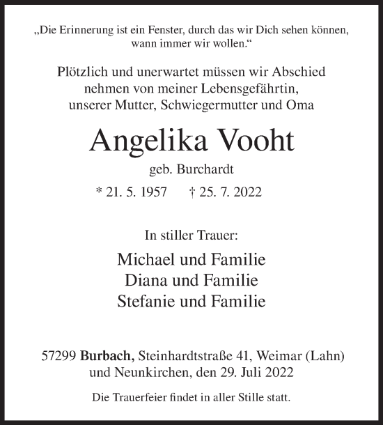 Traueranzeige von Angelika Vooht von Siegener Zeitung