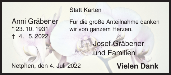 Traueranzeige von Anni Gräbener von Siegener Zeitung