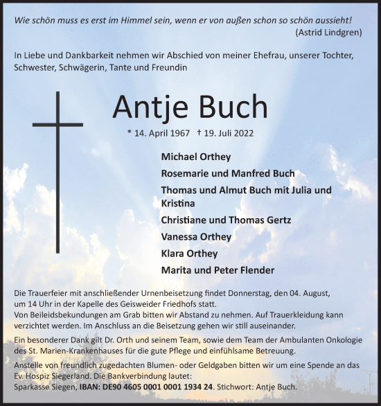 Traueranzeige von Antje Buch von Siegener Zeitung