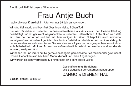 Traueranzeige von Antje Buch von Siegener Zeitung