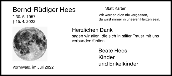 Traueranzeige von Bernd-Rüdiger Hees von Siegener Zeitung