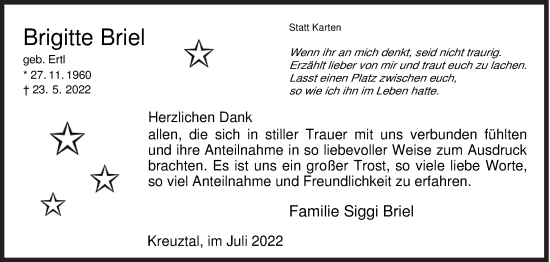 Traueranzeige von Brigitte Briel von Siegener Zeitung