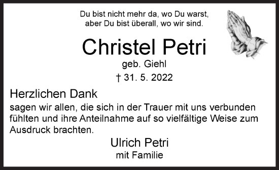 Traueranzeige von Christel Petri von Siegener Zeitung
