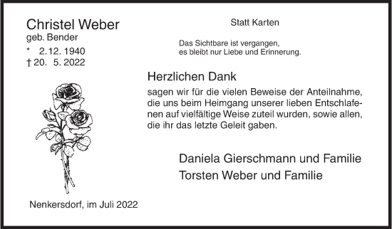 Traueranzeige von Christel Weber von Siegener Zeitung