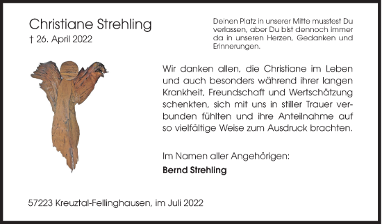 Traueranzeige von Christiane Strehling von Siegener Zeitung