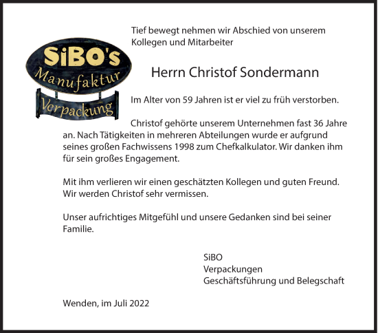 Traueranzeige von Christof  Sondermann von Siegener Zeitung