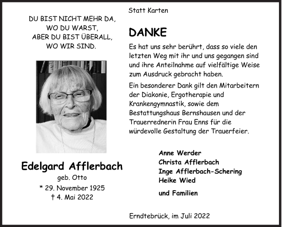 Traueranzeige von Edelgard Afflerbach von Siegener Zeitung