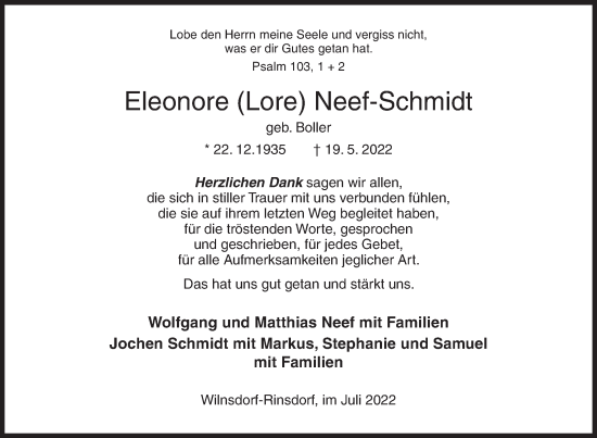 Traueranzeige von Eleonore Neef-Schmidt von Siegener Zeitung