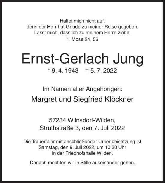 Traueranzeige von Ernst-Gerlach Jung von Siegener Zeitung