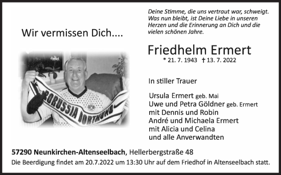 Traueranzeige von Friedhelm Ermert von Siegener Zeitung