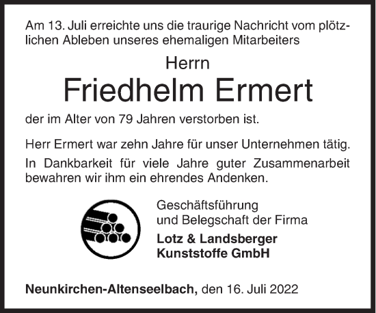 Traueranzeige von Friedhelm Ermert von Siegener Zeitung