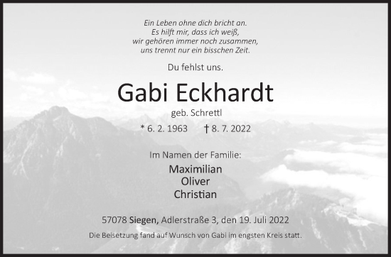 Traueranzeige von Gabi Eckhardt von Siegener Zeitung