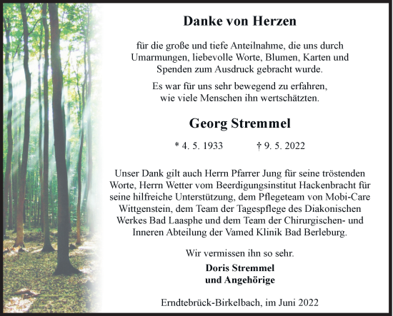 Traueranzeige von Georg Stremmel von Siegener Zeitung