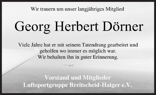 Traueranzeige von Georg Herbert Dörner von Siegener Zeitung