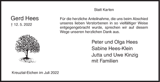 Traueranzeige von Gerd Hees von Siegener Zeitung