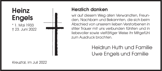 Traueranzeige von Heinz Engels von Siegener Zeitung