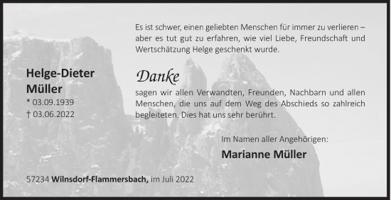 Traueranzeige von Helge-Dieter Müller von Siegener Zeitung