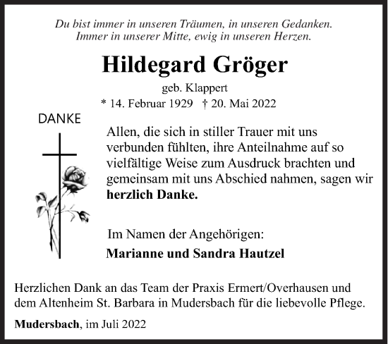 Traueranzeige von Hildegard Gröger von Siegener Zeitung