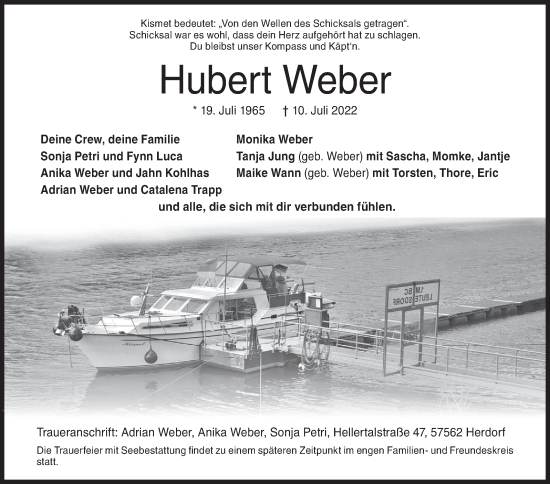 Traueranzeige von Hubert Weber von Siegener Zeitung