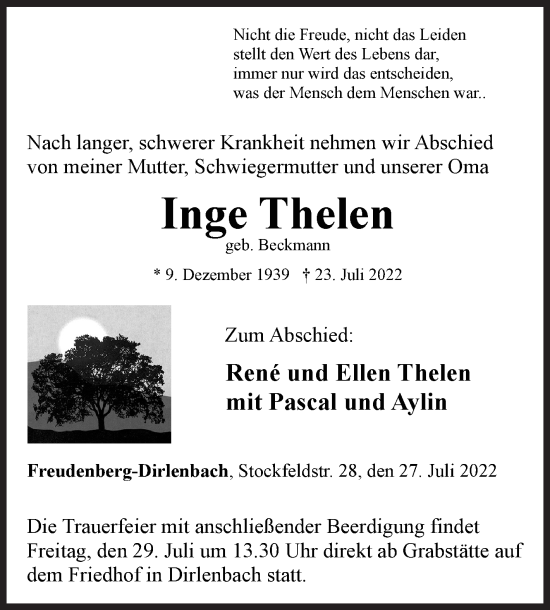 Traueranzeige von Inge Thelen von Siegener Zeitung