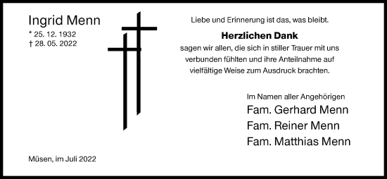 Traueranzeige von Ingrid Menn von Siegener Zeitung