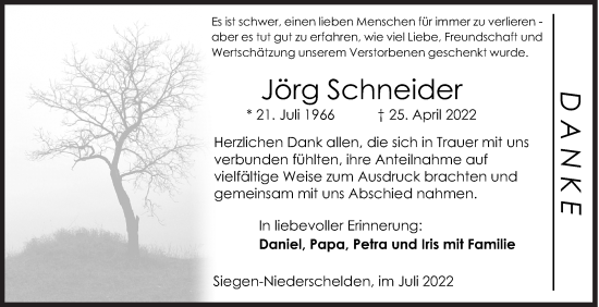 Traueranzeige von Jörg Schneider von Siegener Zeitung