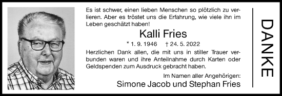 Traueranzeige von Kalli Fries von Siegener Zeitung