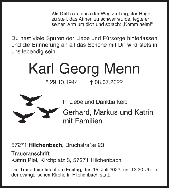 Traueranzeige von Karl Georg Menn von Siegener Zeitung