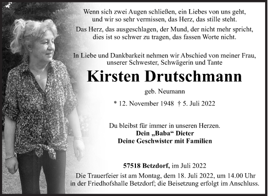 Traueranzeige von Kirsten Drutschmann von Siegener Zeitung