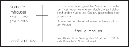 Traueranzeige von Kornelia Imhäuser von Siegener Zeitung