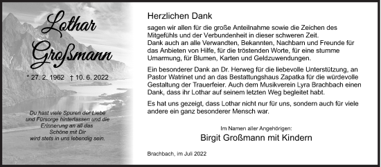Traueranzeige von Lothar Großmann von Siegener Zeitung