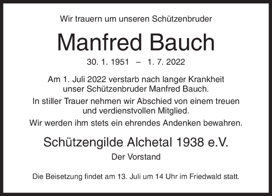 Traueranzeige von Manfred Bauch von Siegener Zeitung