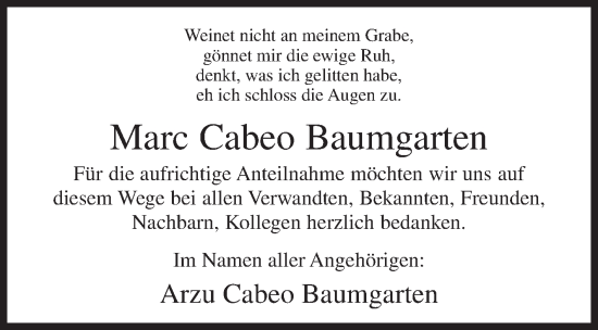 Traueranzeige von Marc Cabeo Baumgarten von Siegener Zeitung