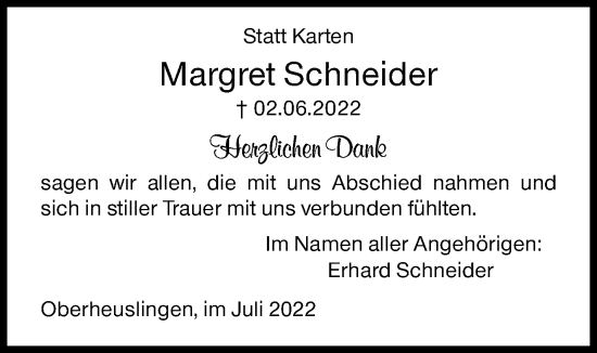 Traueranzeige von Margret Schneider von Siegener Zeitung