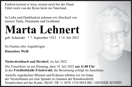 Traueranzeige von Marta Lehnert von Siegener Zeitung