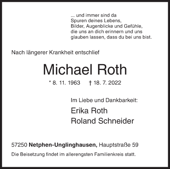 Traueranzeige von Michael Roth von Siegener Zeitung