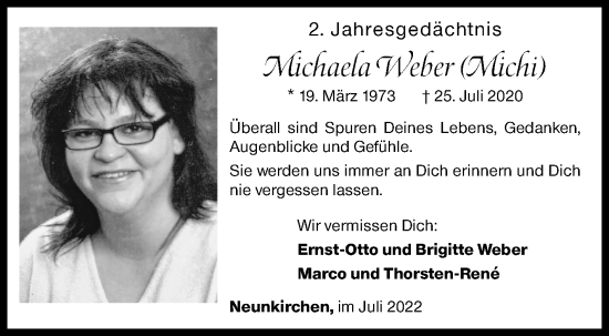 Traueranzeige von Michaela Weber von Siegener Zeitung