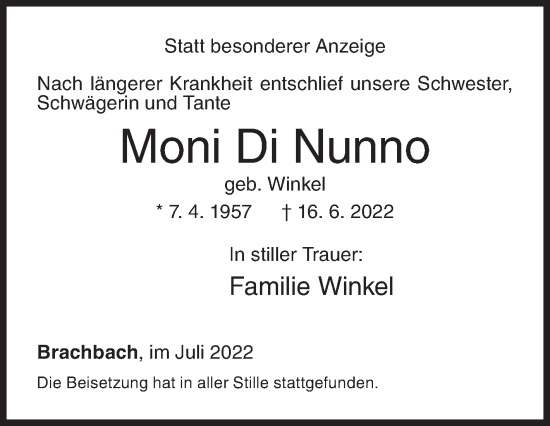 Traueranzeige von Moni Di Nunno von Siegener Zeitung