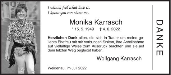Traueranzeige von Monika Karrasch von Siegener Zeitung